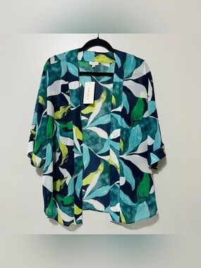 Laura Petites Kimono Cardigan Petite Small Leaf Print Summer Beach Cover Up NWT